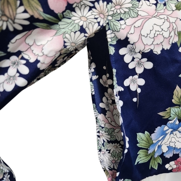 WOMEN'S YUKATA ROBE JAPANESE SUMMER KIMONO CHERRY BLOSSOM NAVY OS - Picture 9 of 13